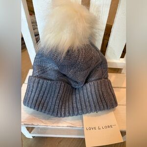Gray Knit Hat with White Pom Pom